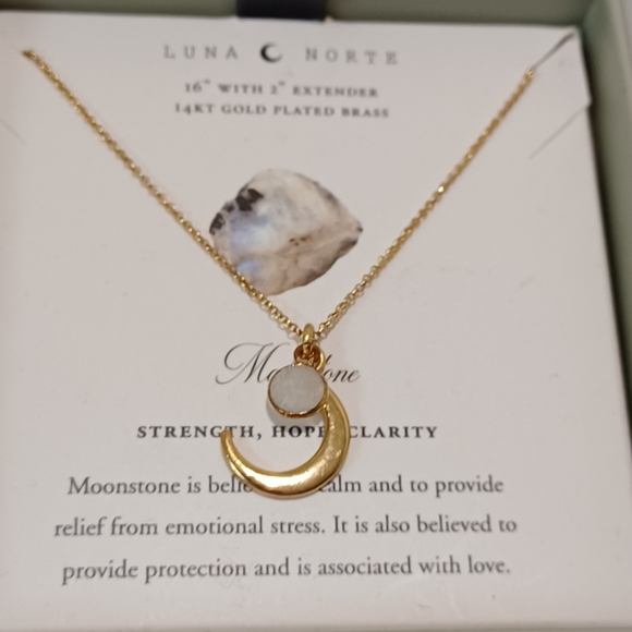 Luna Norte 14K Gold plated Necklace Cresent Moon Moonstone - Picture 4 of 7
